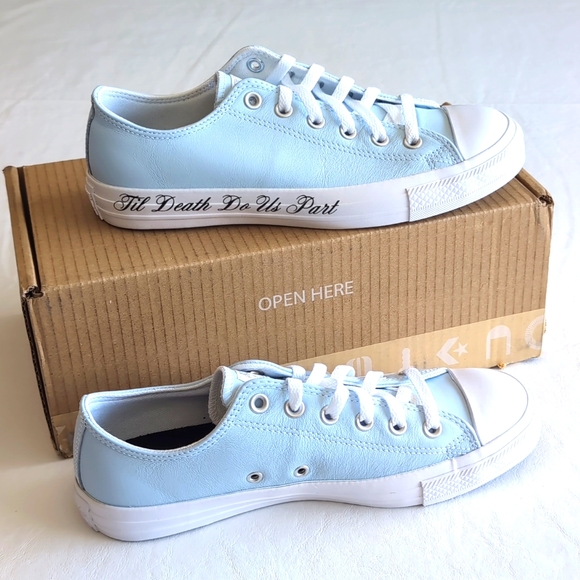 Custom Converse All Star Blue Bridal Wedding Lace Up Sneaker Women's Size 9.5 - Picture 1 of 8
